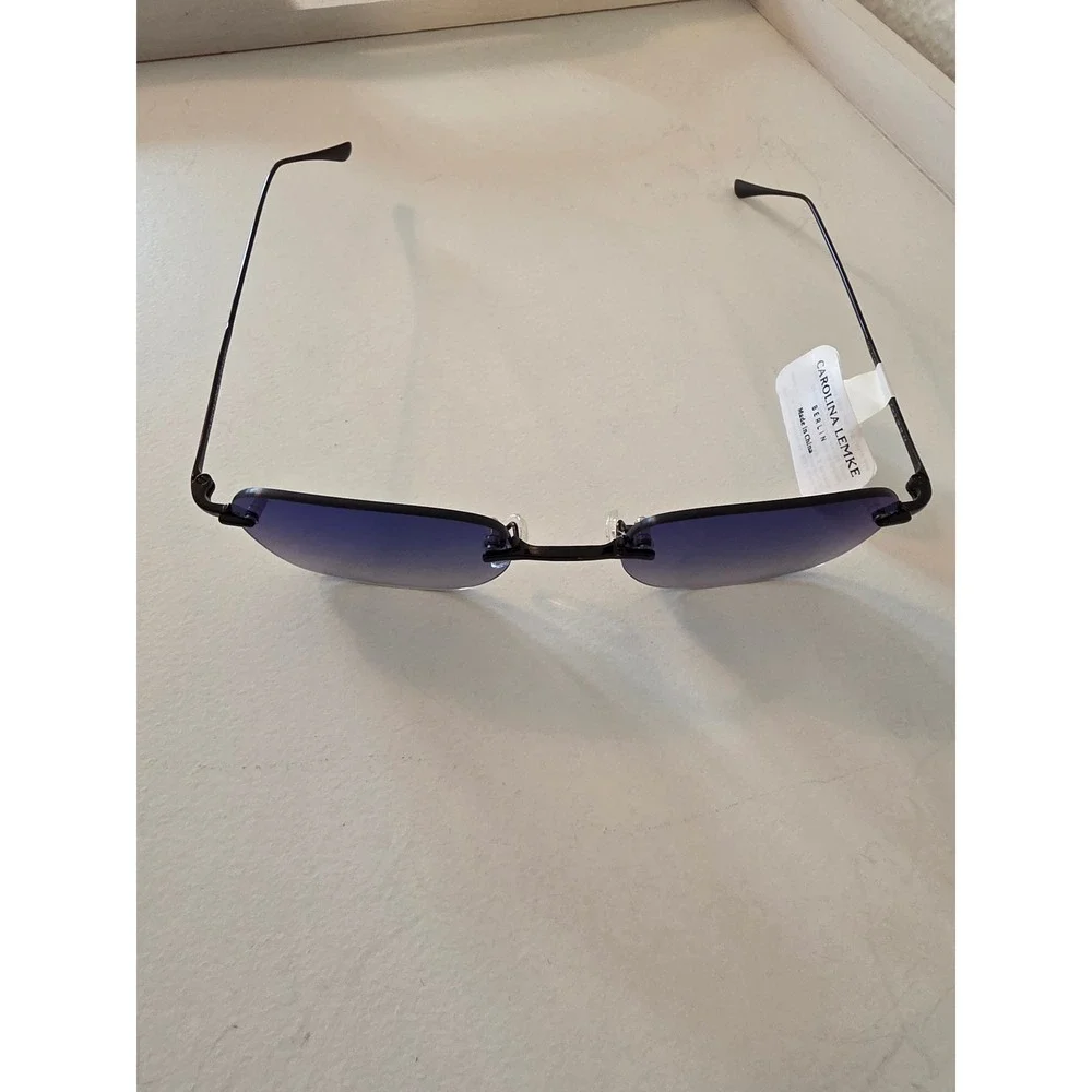 Carolina Lemke Berlin Rimless Sunglasses Blue Mirrored Lens Black Metal Frame